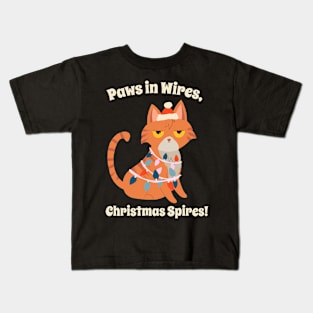 Pawn In Wires, Christmas Spires! Cute Cat Christmas Shirt Kids T-Shirt